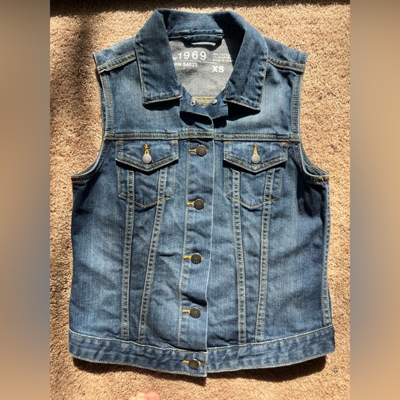 GAP 1969 Denim Icon Flap Vest Cotton Country Blue XS - Picture 6 of 7
